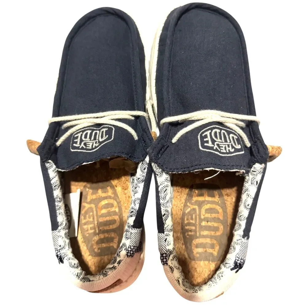 Hey Dude Wally Men's Size 8 Navy Blue Patchwork Slip On Beach Boat Casual Shoes